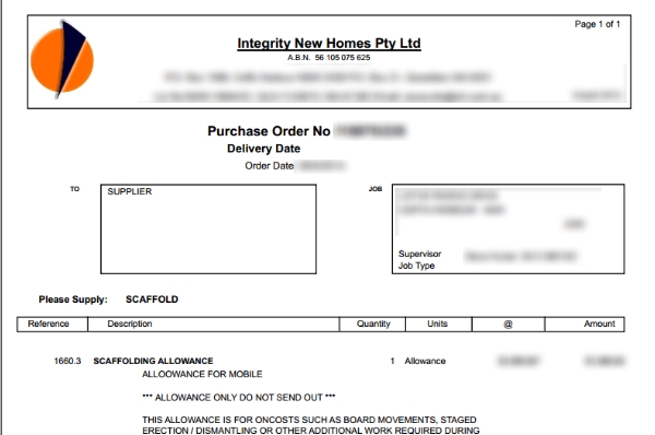 Building Franchise purchase order